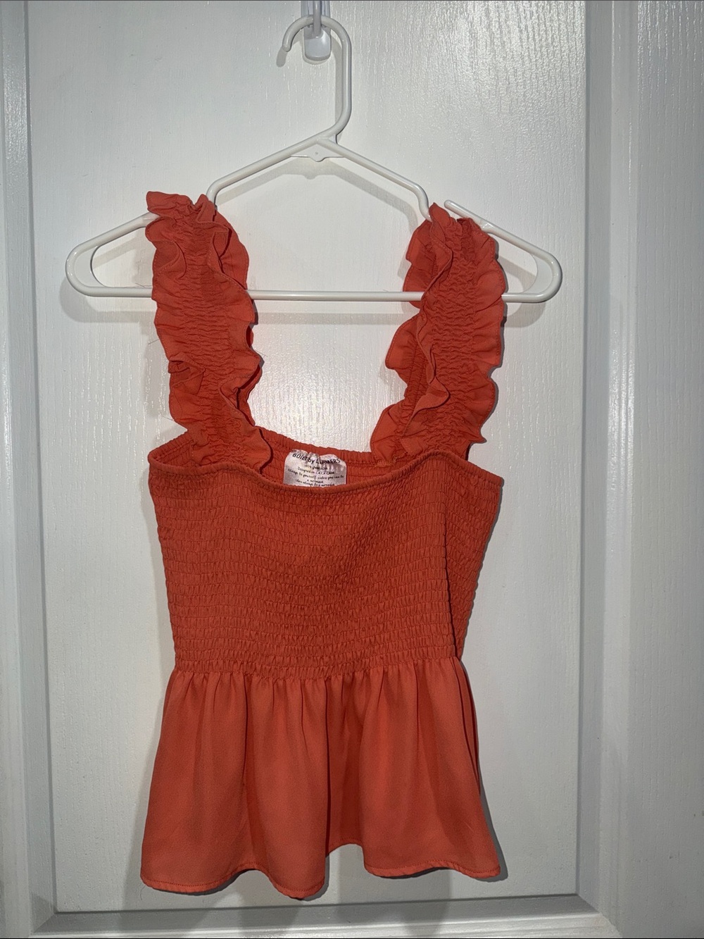 Girls Ruffled Smocked Tank - Coral
